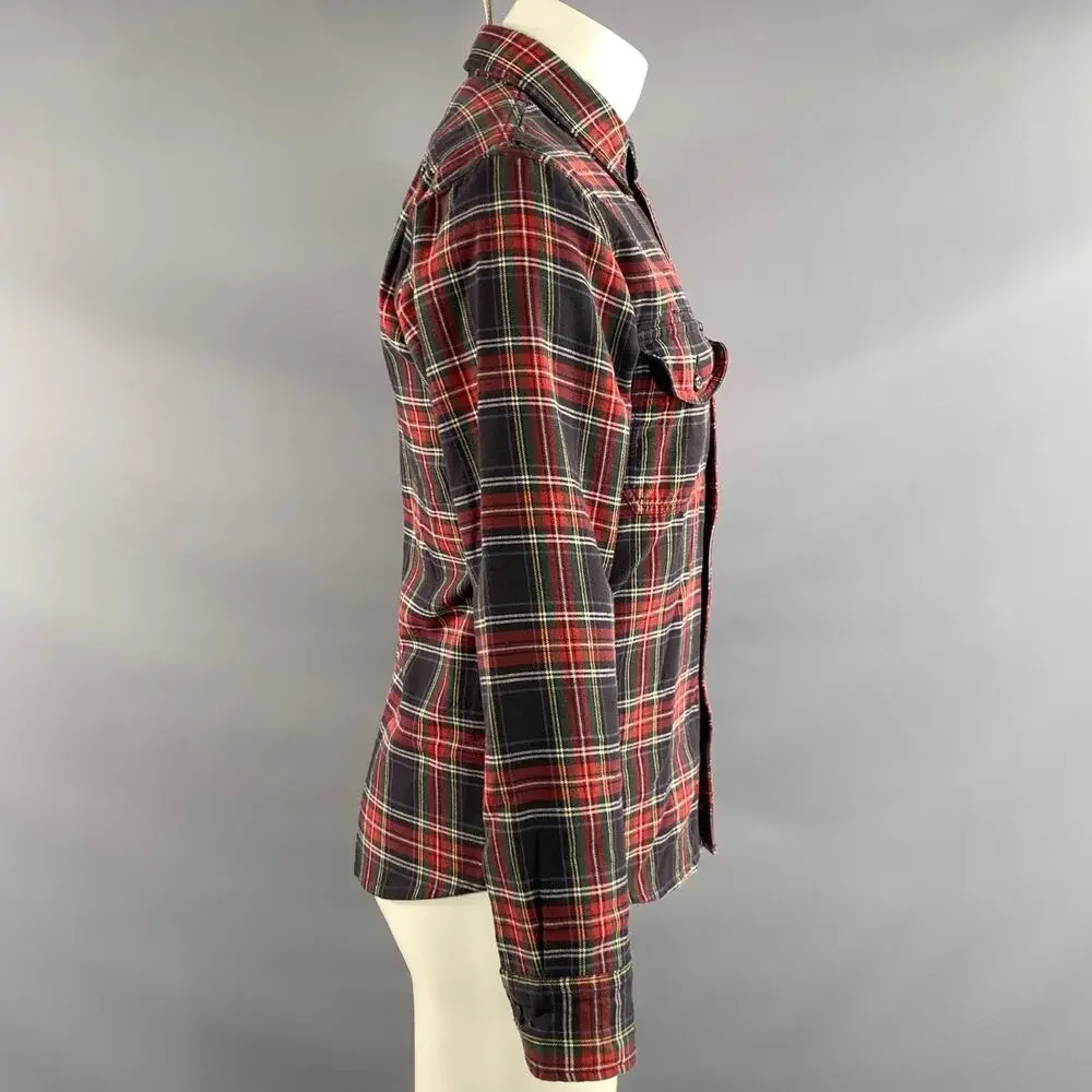 RELWEN Size M Red Blue multi Plaid Cotton Pointed Collar Long Sleeve Shirt